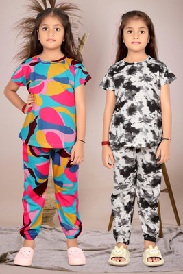 DHIMAHI ENTERPRISE Girls Casual T-shirt Pant(SATRANGI+BLACK)