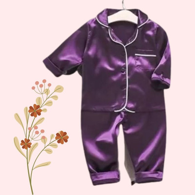 Vdc Creation Hub Kids Nightwear Baby Boys & Baby Girls Self Design Pure Satin(Purple Pack of 1)
