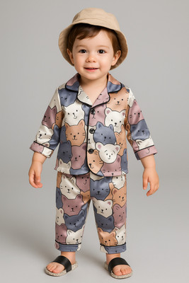 PAGHDAL BROTHERS Kids Nightwear Baby Boys & Baby Girls Printed Polyester Blend(Gold Pack of 1)