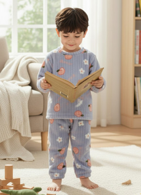 Keenuu Kids Nightwear Boys & Girls Self Design Fleece Blend(Blue Pack of 1)