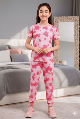 vrajraj Kids Nightwear Boys & Girls Self Design Polyester Blend(Pink Pack of 1)