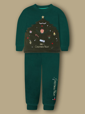 Cherry Crumble Kids Nightwear Baby Boys & Baby Girls Solid Polyester Blend(Green Pack of 1)