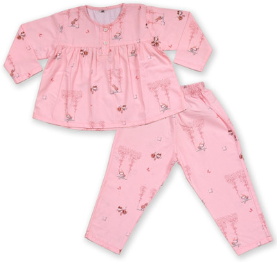 Minimates Girls Printed Pink Night Suit Set