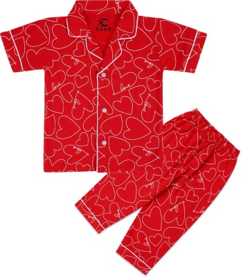 clapkids Kids Nightwear Baby Boys & Baby Girls Printed Cotton(Red Pack of 1)