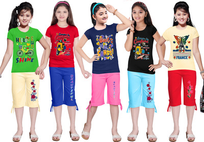 KP BROS Kids Nightwear Girls Printed Cotton(Multicolor Pack of 5)