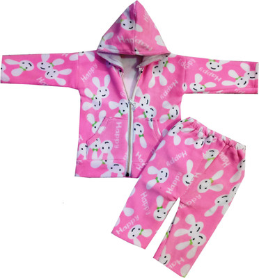 Siddhi Enterprises Kids Nightwear Girls Printed Fleece Blend(Multicolor Pack of 1)