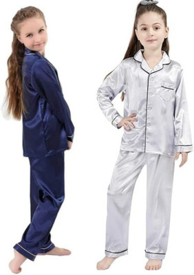 Vdc Creation Hub Kids Nightwear Baby Boys & Baby Girls Self Design Pure Satin(Multicolor Pack of 2)