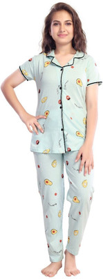 Just4You Kids Nightwear Girls Graphic Print Cotton Blend(Multicolor Pack of 2)