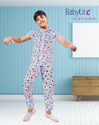 babylite Kids Nightwear Boys Printed Cotton(Blue Pack of 1)