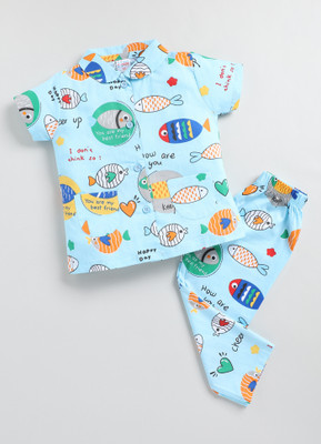 NAUTI KIDZ Kids Nightwear Girls Printed Cotton(Blue Pack of 1)