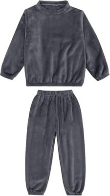 ukal Kids Nightwear Baby Boys & Baby Girls Solid Fleece Blend(Grey Pack of 1)