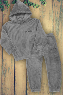 Uttam Kids Nightwear Boys & Girls Printed Fleece Blend(Grey Pack of 1)