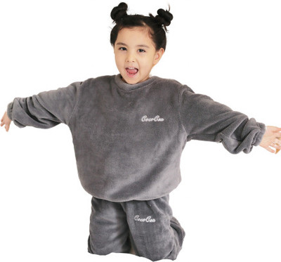 Crabina Kids Nightwear Boys & Girls Solid Fleece Blend(Grey Pack of 2)
