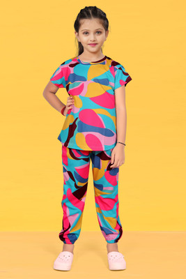 JNVADDORIYA Kids Nightwear Girls Printed Cotton Blend(Pink Pack of 1)