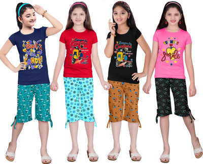 KP BROS Kids Nightwear Girls Printed Cotton(Multicolor Pack of 4)
