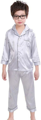 VC FASHION HUB Kids Nightwear Girls Solid Pure Satin(Grey Pack of 1)