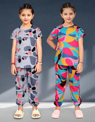 anikaenterprise Kids Nightwear Baby Girls Printed Cotton Blend(Multicolor Pack of 2)