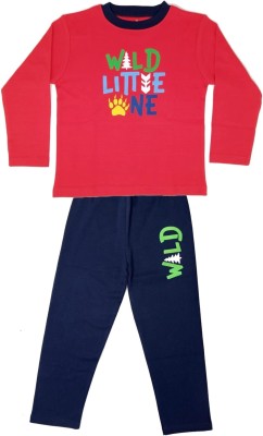 KABOOS Kids Nightwear Boys & Girls Printed Cotton Blend(Red Pack of 1)