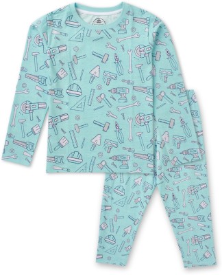 Cub McPaws Kids Nightwear Boys Printed Cotton(Blue Pack of 1)