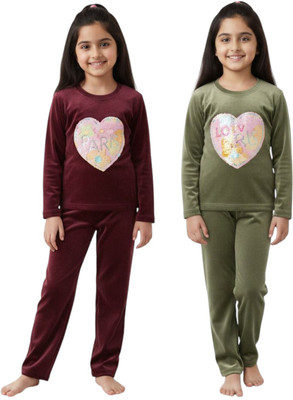 vestido hub Kids Nightwear Baby Boys & Baby Girls Applique Faux Velvet(Multicolor Pack of 2)