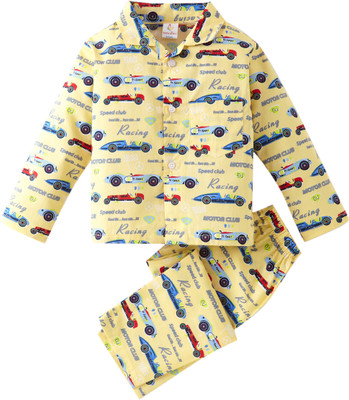 Babywish Kids Nightwear Boys & Girls Printed Cotton(Yellow Pack of 1)