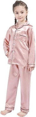 VCD FASHION HUB Kids Nightwear Baby Boys & Baby Girls Self Design Pure Satin(Pink Pack of 1)