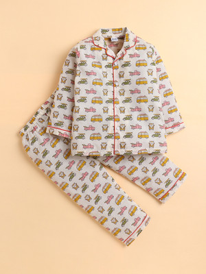 POLKA TOTS Kids Nightwear Boys & Girls Printed Cotton(Multicolor Pack of 1)