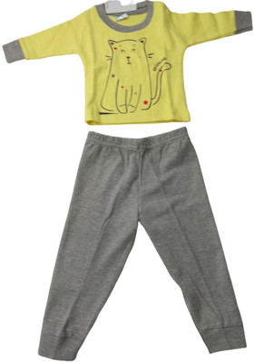 PK Kids Nightwear Girls Printed Cotton(Yellow Pack of 1)
