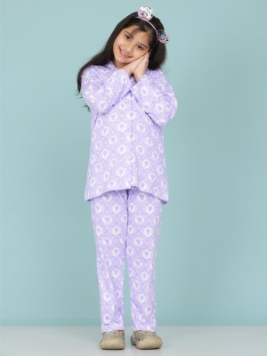 SmartRAHO Kids Nightwear Girls Printed Cotton(Purple Pack of 1)