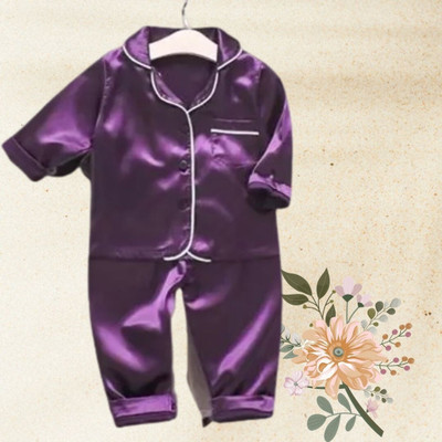 Vdc Creation Hub Kids Nightwear Baby Boys & Baby Girls Solid Pure Satin(Purple Pack of 1)