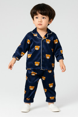 PAGHDAL BROTHERS Kids Nightwear Baby Boys & Baby Girls Printed Polyester Blend(Blue Pack of 1)