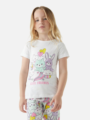 JUNIORS by Babyshop Girls Casual T-shirt Pyjama(White)