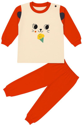 Mahi Fashion Kids Nightwear Boys & Girls Graphic Print Fleece Blend(Red Pack of 1)