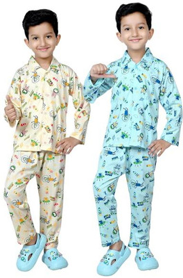 Jain Trader Kids Nightwear Baby Boys & Baby Girls Printed Cotton(Multicolor Pack of 2)