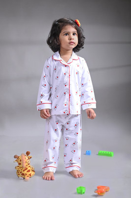 Dear to dad Kids Nightwear Baby Girls Printed Cotton(White Pack of 1)