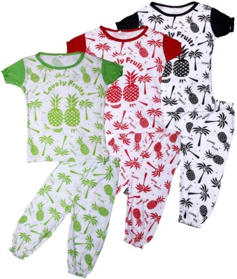 MENDOZA Kids Nightwear Baby Girls Printed Cotton Blend(Multicolor Pack of 3)