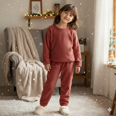 Keenuu Kids Nightwear Boys & Girls Solid Fleece Blend(Red Pack of 1)