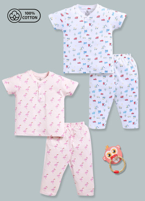 SUPERSQUAD Kids Nightwear Baby Boys & Baby Girls Printed Cotton(Multicolor Pack of 2)