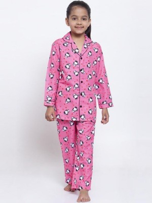 JALAY ENTERPRISE Kids Nightwear Girls Printed Cotton Blend(Pink Pack of 1)