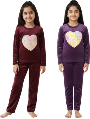 vestido hub Kids Nightwear Baby Boys & Baby Girls Geometric Print Faux Velvet(Multicolor Pack of 2)