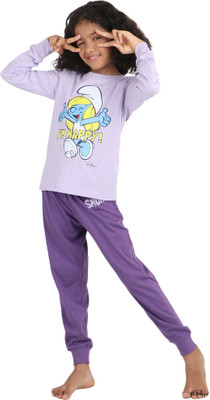Reborn Kids Nightwear Girls Printed Cotton(Purple Pack of 1)