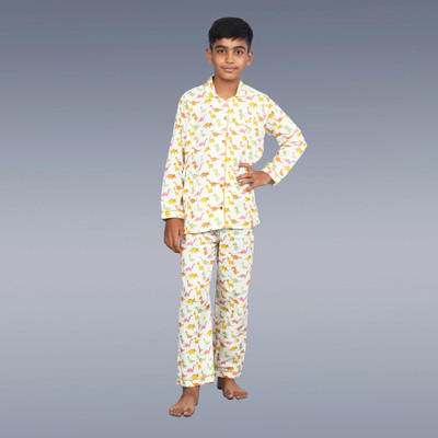 SNUGBUG Kids Nightwear Boys & Girls Animal Print Cotton(White Pack of 1)