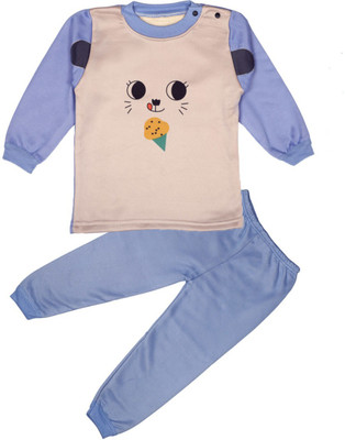 Mahi Fashion Kids Nightwear Boys & Girls Graphic Print Fleece Blend(Blue Pack of 2)