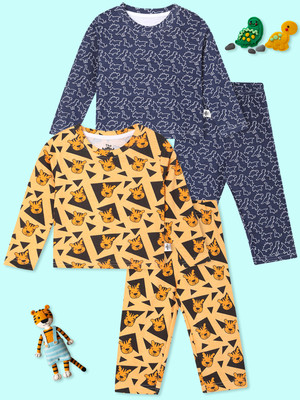 The Mom Store Kids Nightwear Boys & Girls Printed Cotton(Multicolor Pack of 2)