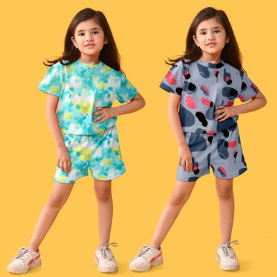 RAVADDORIYA Kids Nightwear Baby Girls Printed Cotton Blend(Multicolor Pack of 2)