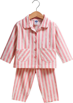 yeshuentp Kids Nightwear Baby Girls Striped Cotton(Pink Pack of 1)
