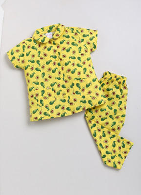 NAUTI KIDZ Kids Nightwear Girls Printed Cotton(Yellow Pack of 1)