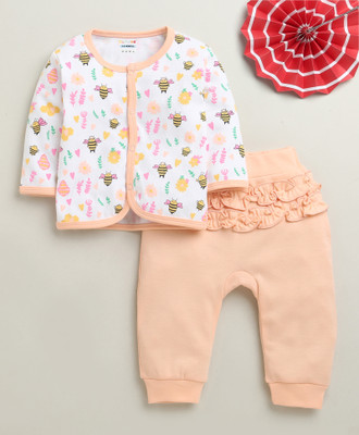 BUMZEE Kids Nightwear Baby Girls Printed Cotton(Orange Pack of 1)