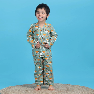 POLKA TOTS Kids Nightwear Baby Boys Printed Cotton(Green Pack of 1)
