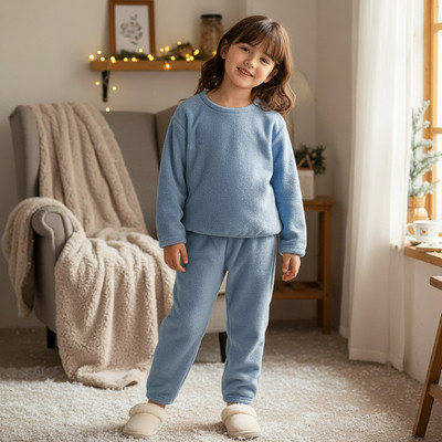 Keenuu Kids Nightwear Boys & Girls Solid Fleece Blend(Blue Pack of 1)